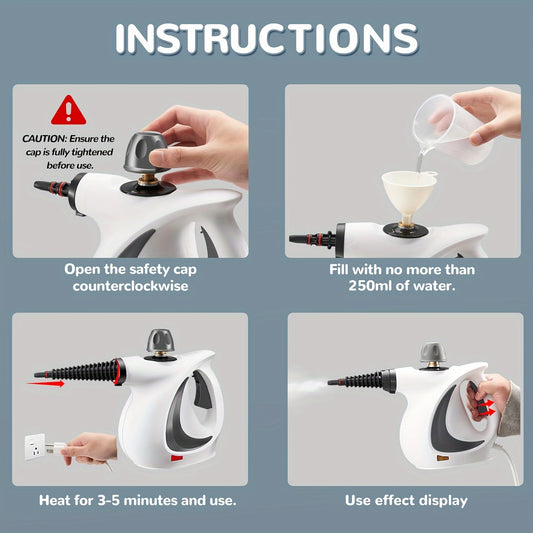 Handheld Multi-Surface Pressurized Steam Cleaner With 12 Accessories, Water Tank Multi-Purpose Steam Generator For Home Use, Natural Steam Cleaning Tiles, Floors, Bathrooms, Windows, Interior Decorati